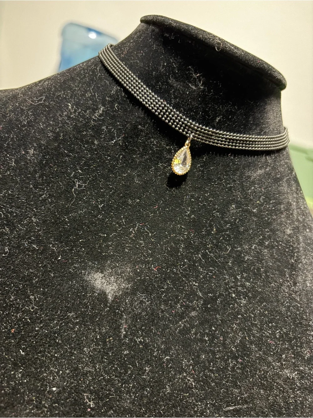 Black Multi-Strand Choker Necklace with Gold Teardrop Pendant - Picture 3 of 3